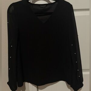 Black Blouse with Pearl Accents